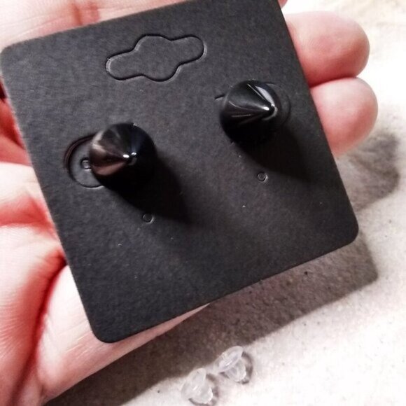 Unisex! Black Onyx ~ Cone Spike Studs Posts Earrings ~ Sexy Edgy Cool Punk Goth - Picture 4 of 4